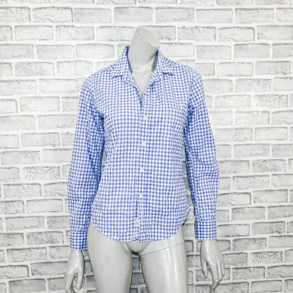 Frank & Eileen Button up BARRY Shirt Blue Gingham check size Small - Picture 2 of 10